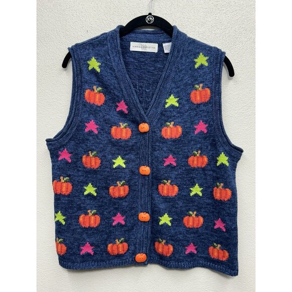 Marisa Christina Vtg Knit Sweater Vest M Fall Halloween Pumpkin Thanksgiving - Picture 1 of 4